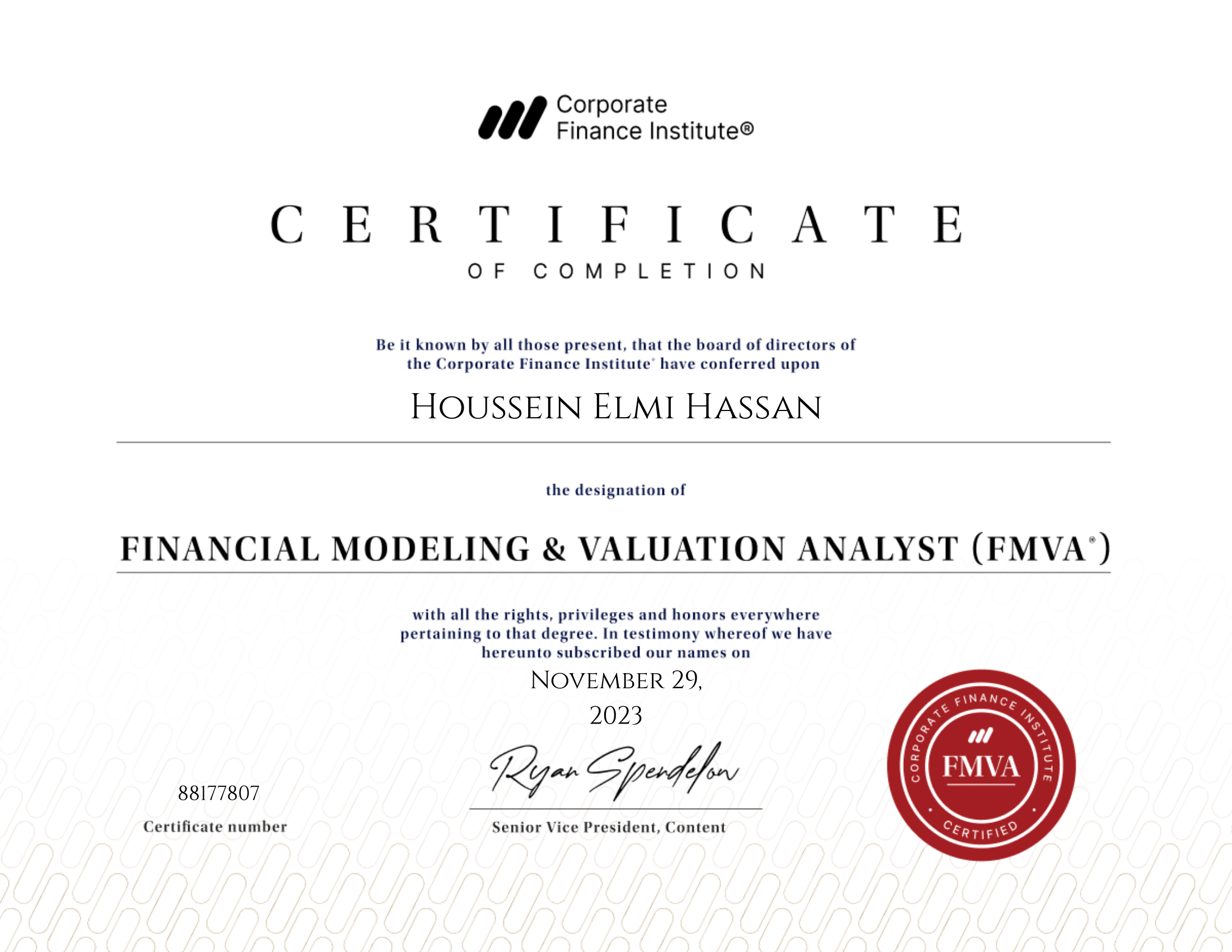 FMVA Certificate